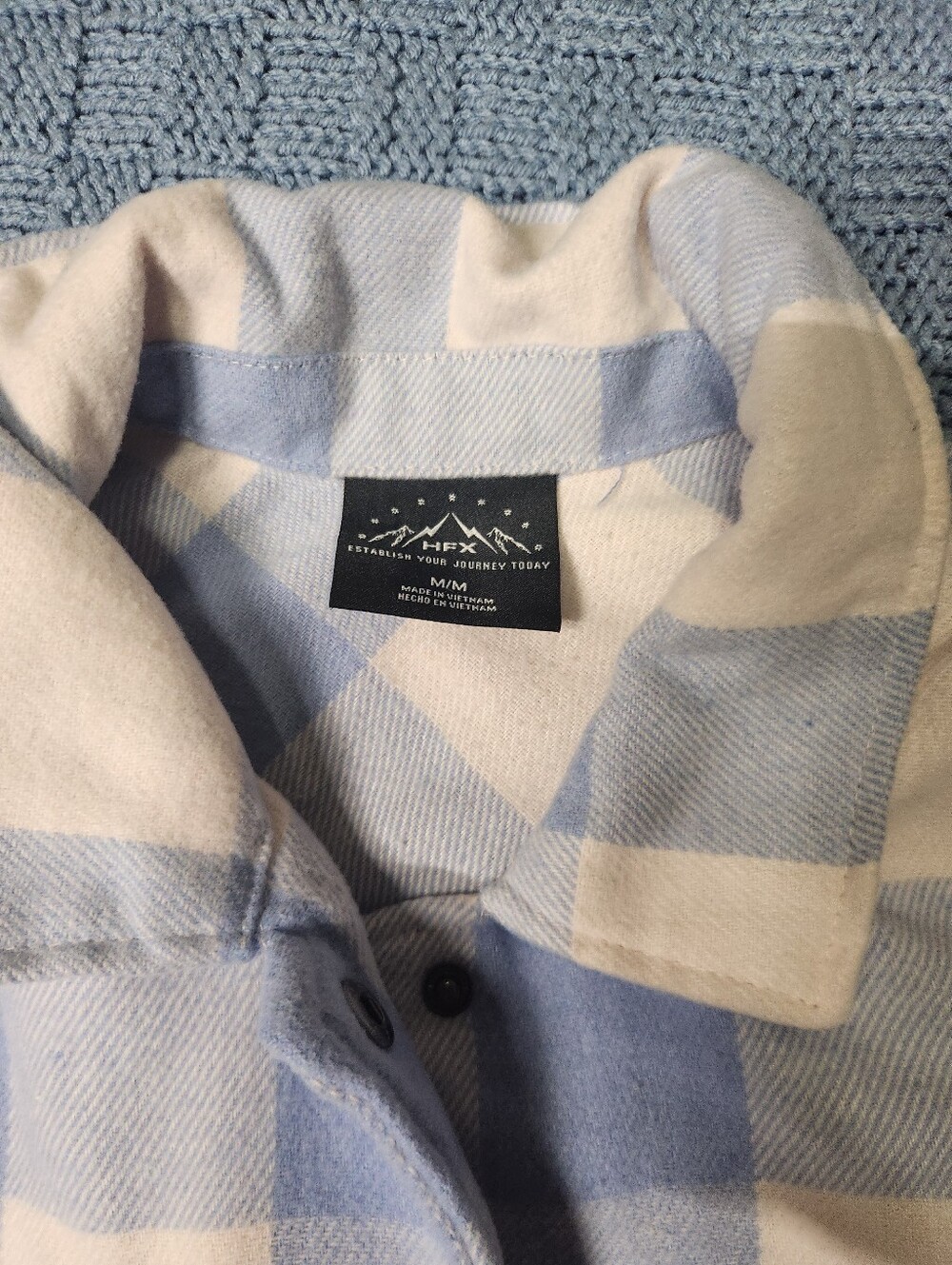 HFX Blue & Cream Checked Button-Up Shacket - Picture 2 of 4
